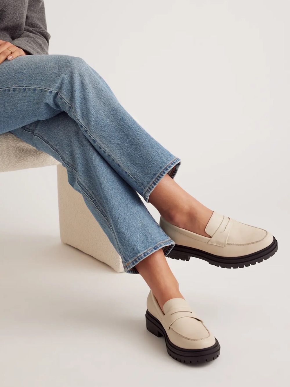 Quince Italian Leather Lug Sole Loafer - NWOT - Size 9.5 - Color: Bone